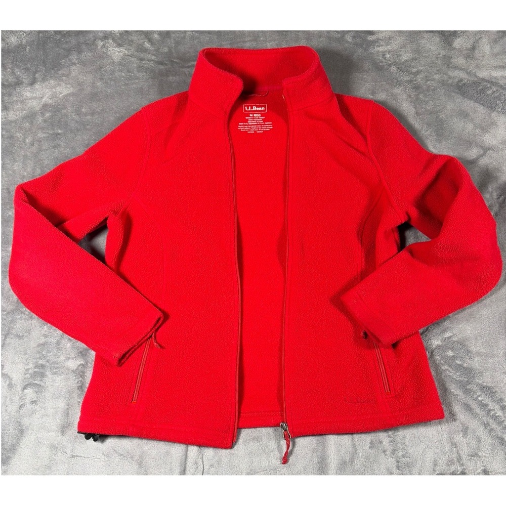 LL Bean Polartec Fleece Jacket Womens Medium Red Full Zip Mock Neck 284619